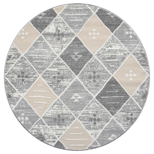 Dywan okrągły etniczny high low Flaire 1790 szary-beżowy romby 200x200