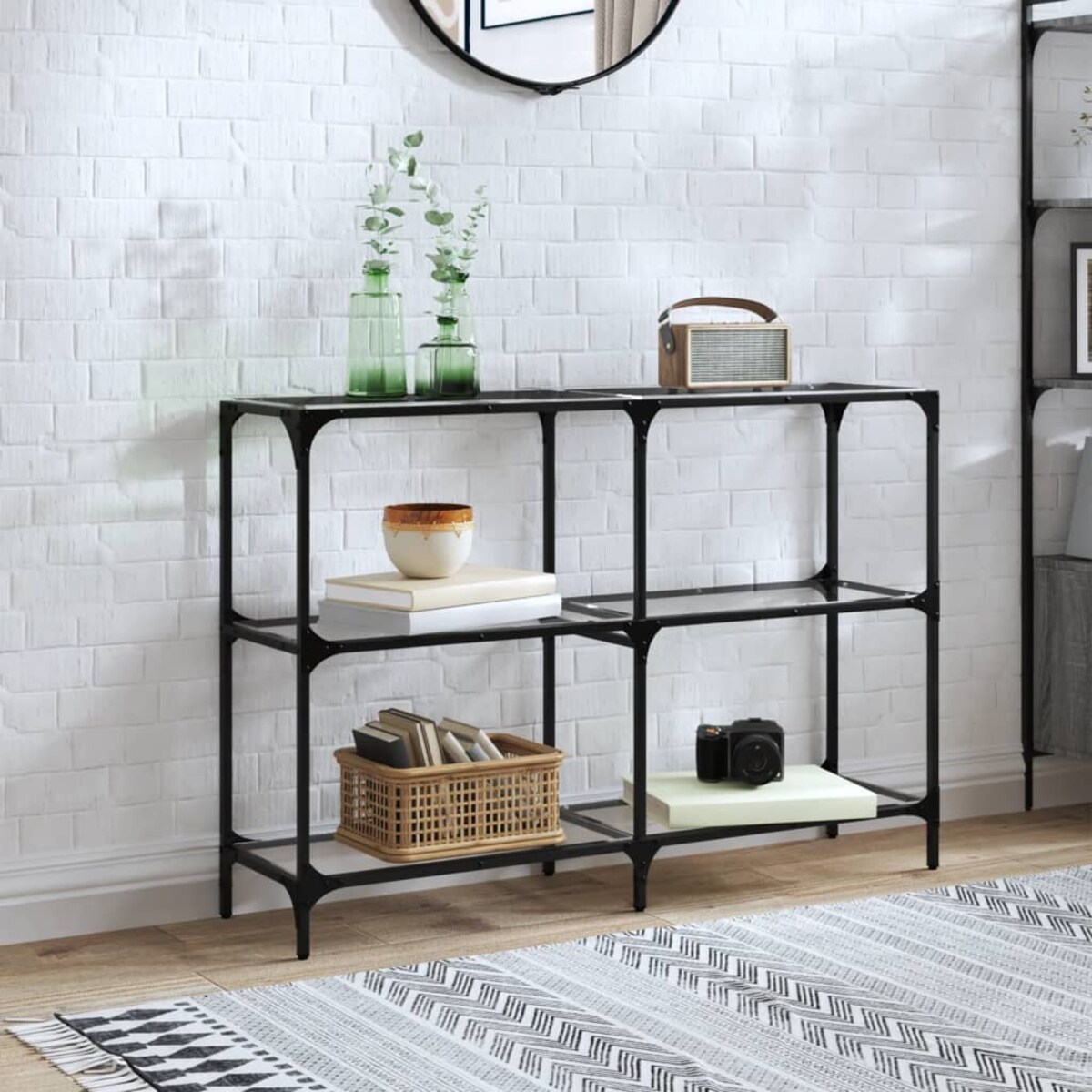 vidaXL Stolik konsolowy z przezroczystym, szklanym blatem, 118,5x30x81