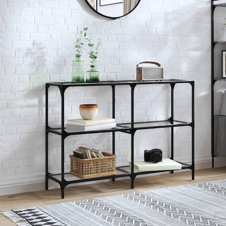 vidaXL Stolik konsolowy z przezroczystym, szklanym blatem, 118,5x30x81