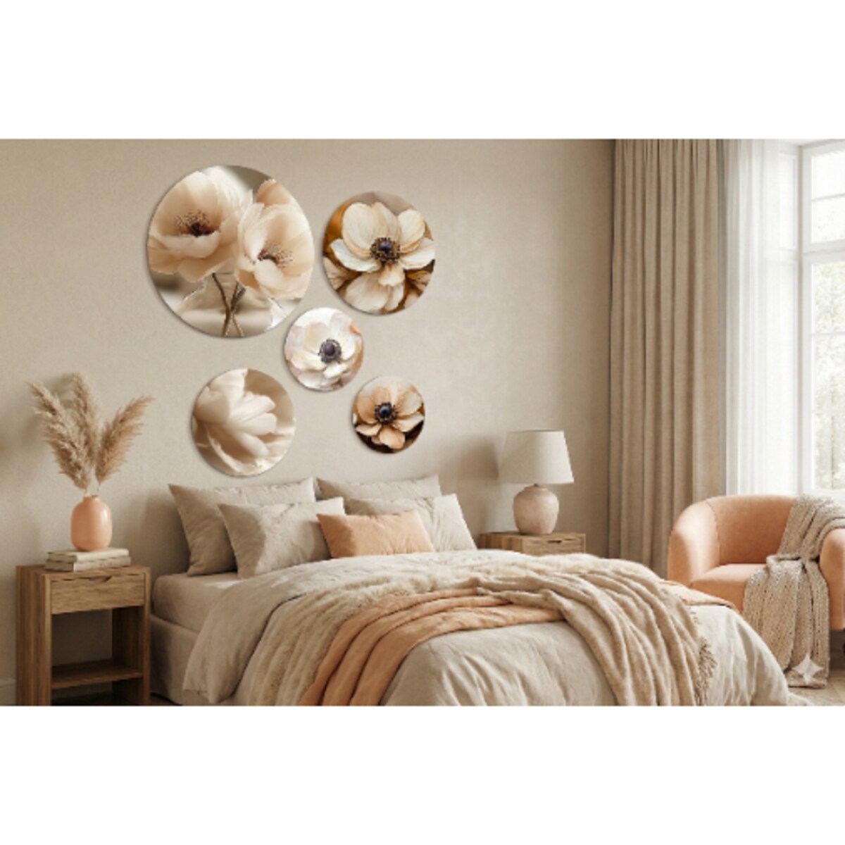 5x Obrazy na ścianę Beżowe Kwiaty Dekoracja do pokoju salonu sypialni