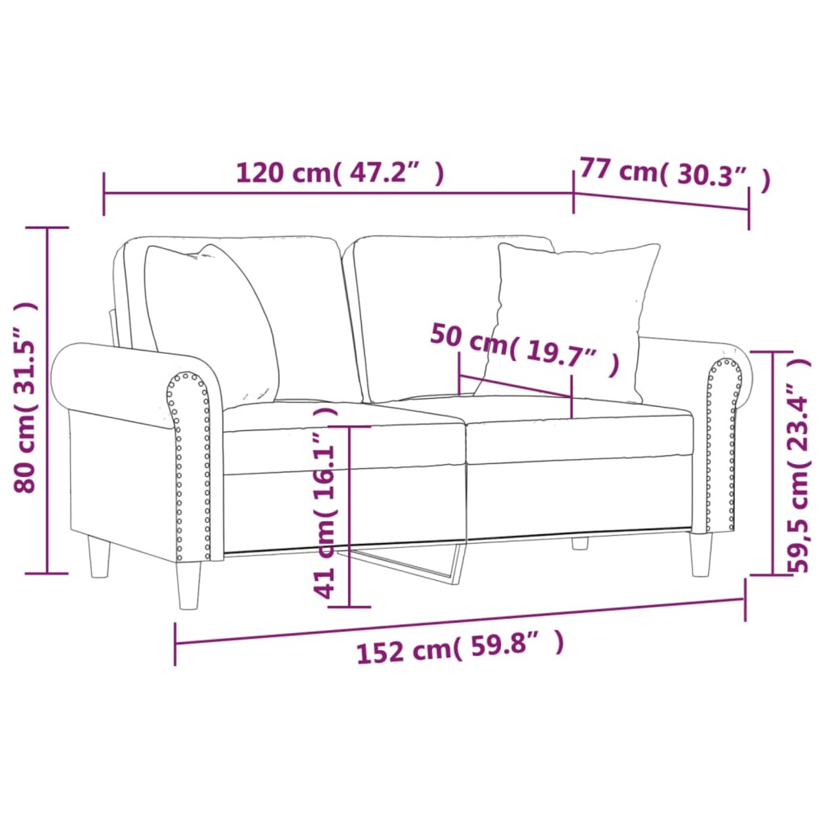 vidaXL 2-osobowa sofa z poduszkami, niebieska, 120 cm, aksamit