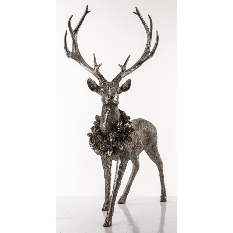Dekoracja - figurka stojącego jelenia 50x38x28 cm SHIKA-3 szary z wieńcem