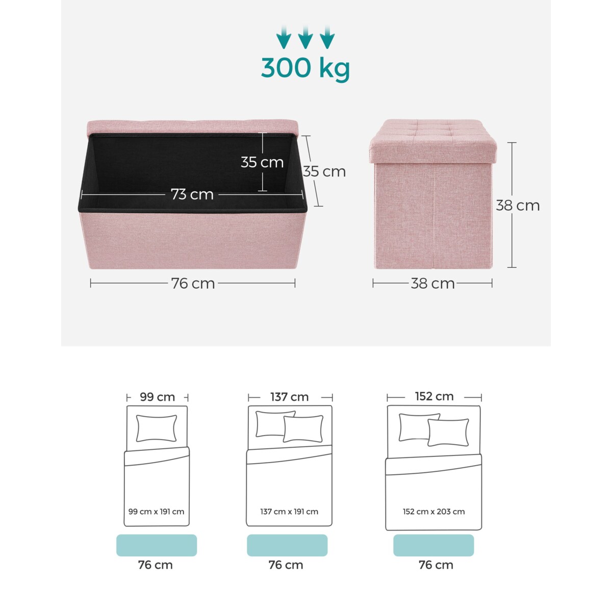 Pufa 76X38X38 Cm Różowy