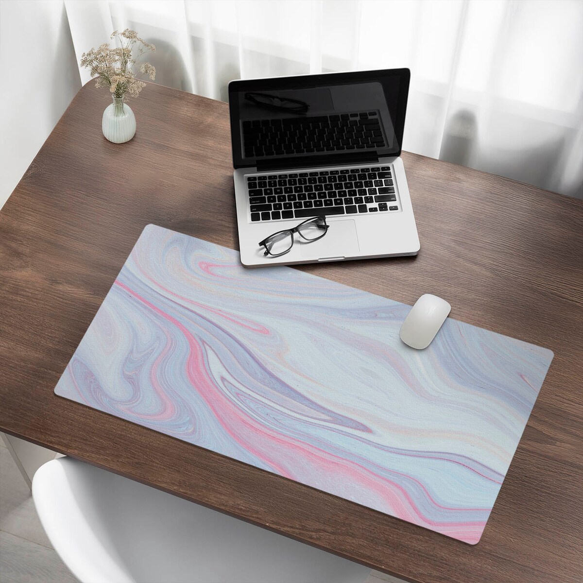 Niebieska mata na biurko Pastelowe fale, 90x45 cm