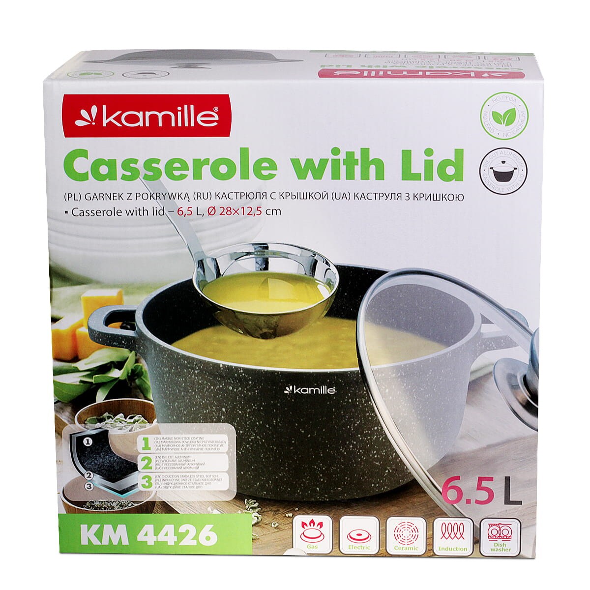 Garnek kociołek granitowy z pokrywką 6.5L indukcja na gaz KAMILLE