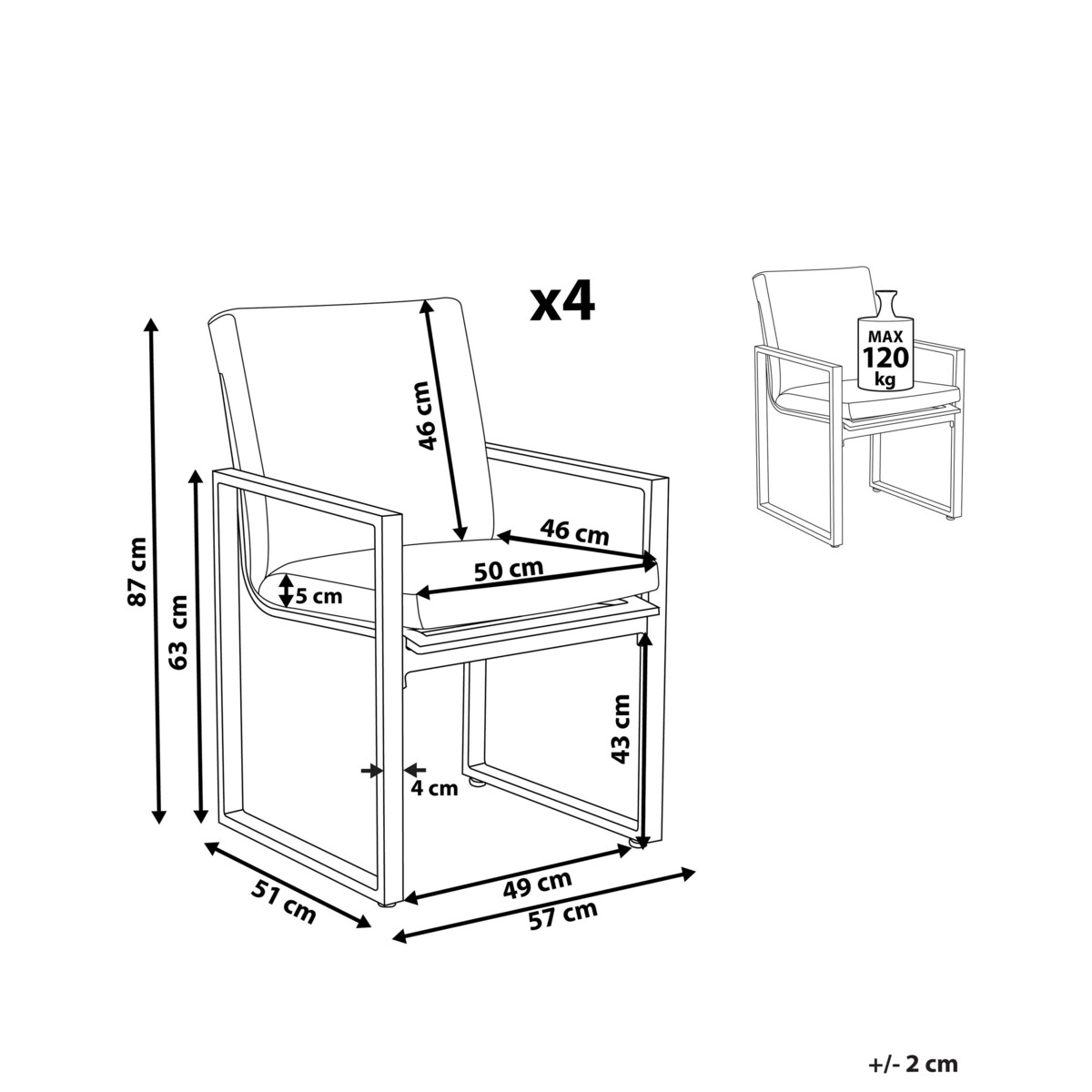 Zestaw 4 krzeseł ogrodowych szary PANCOLE