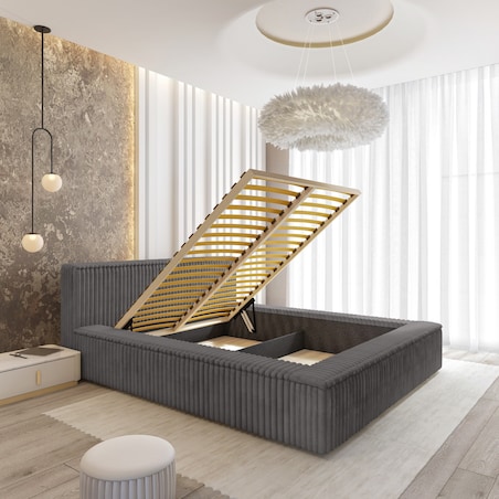 Łóżko ze stelażem i pojemnikiem szare 160x200 cm Golmo