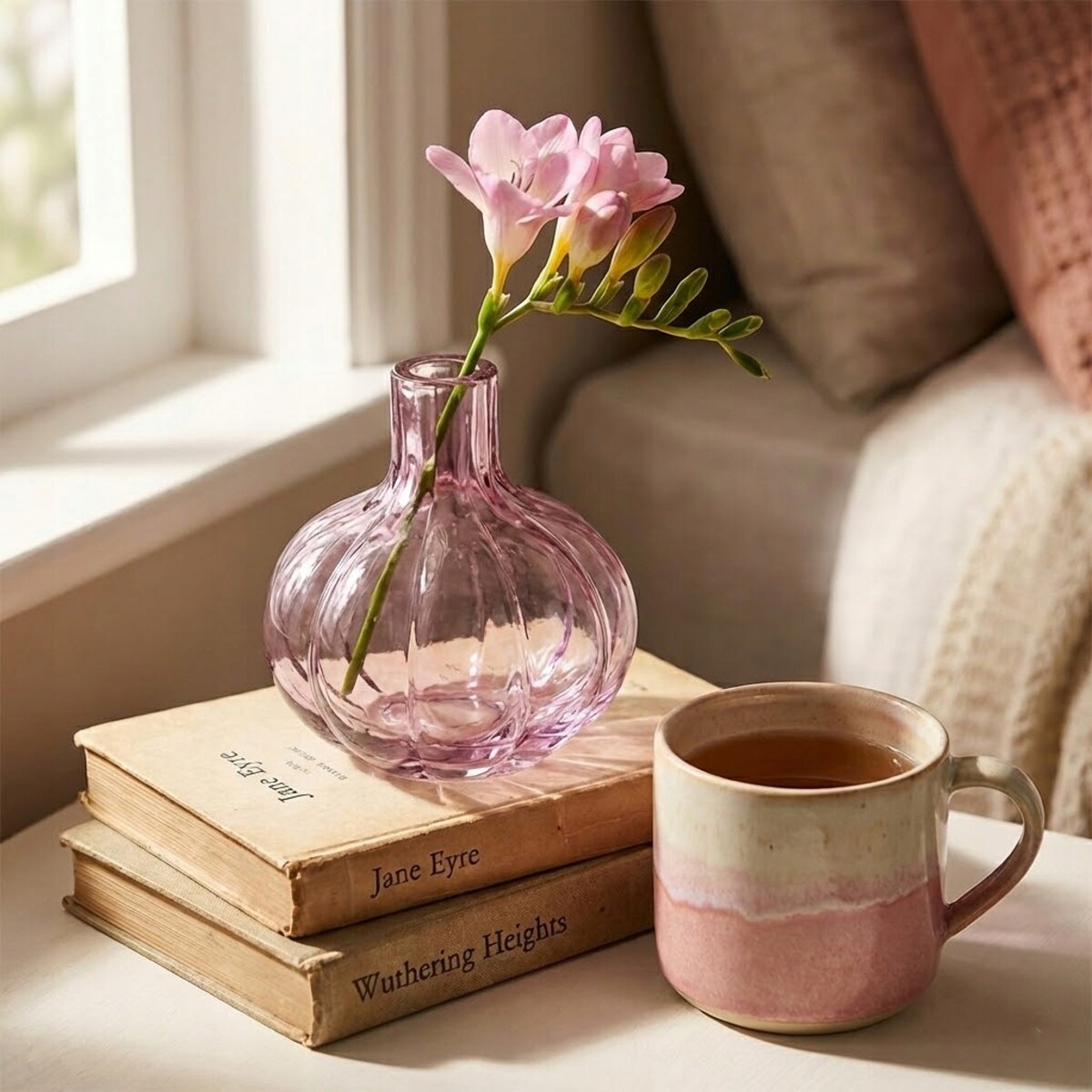 WAZON NA JEDEN KWIAT RÓŻE KWIATY MAŁY 15cm SZKLANY RÓŻOWY BOHO RETRO