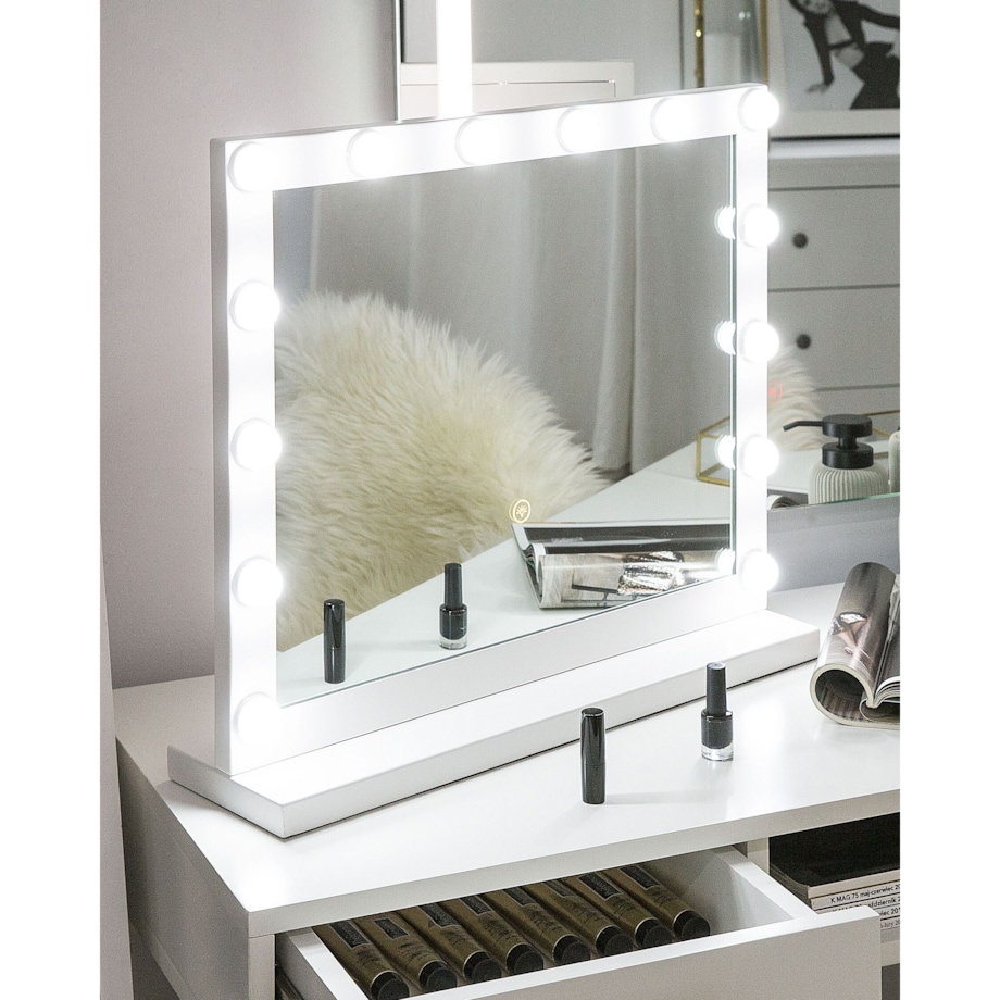 Metalowe lustro do makijażu stojące LED 50 x 60 cm białe BEAUVOIR