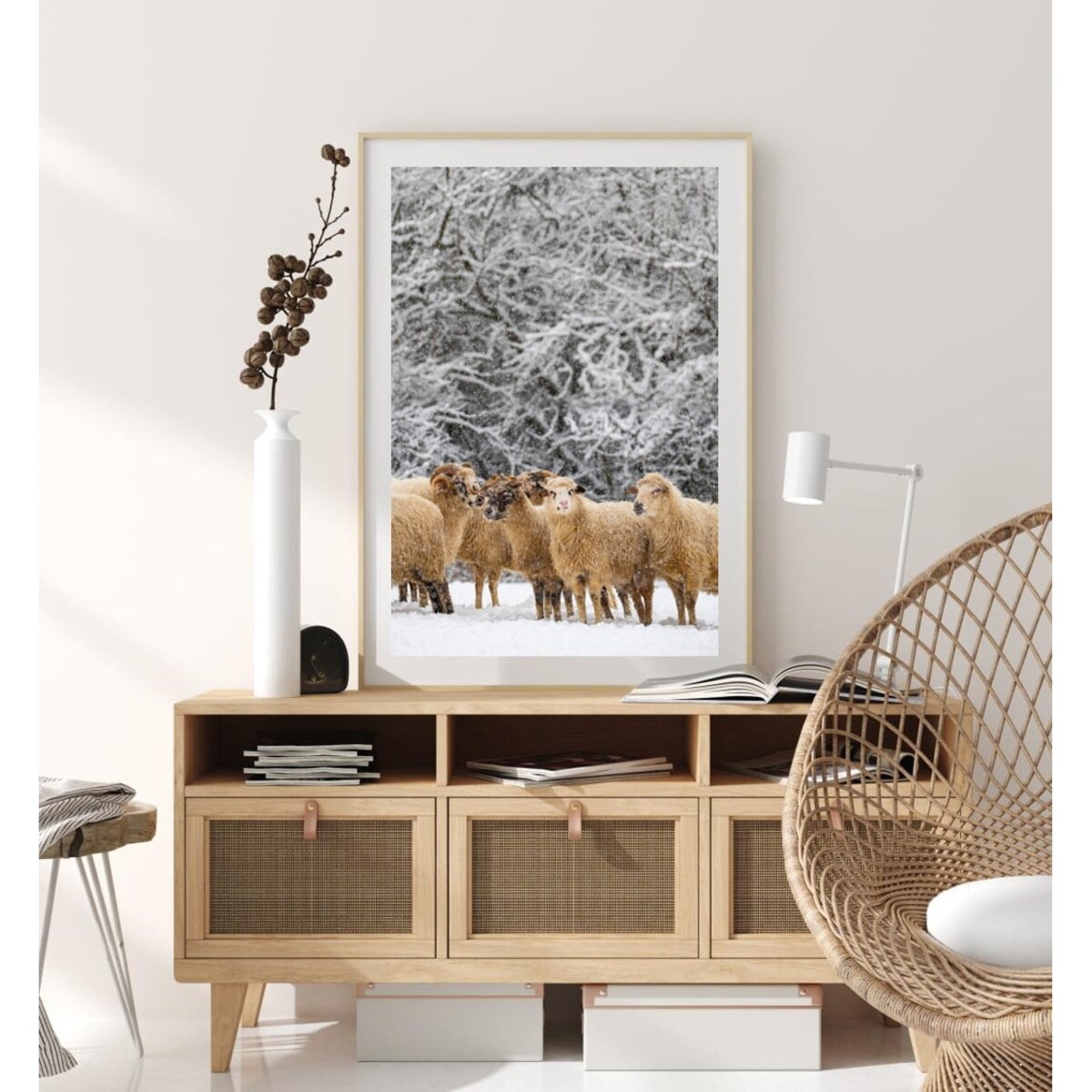 Poster Story, Plakat, Obraz - Owieczki w Płatkach Śniegu, wymiary 42 x 60 cm