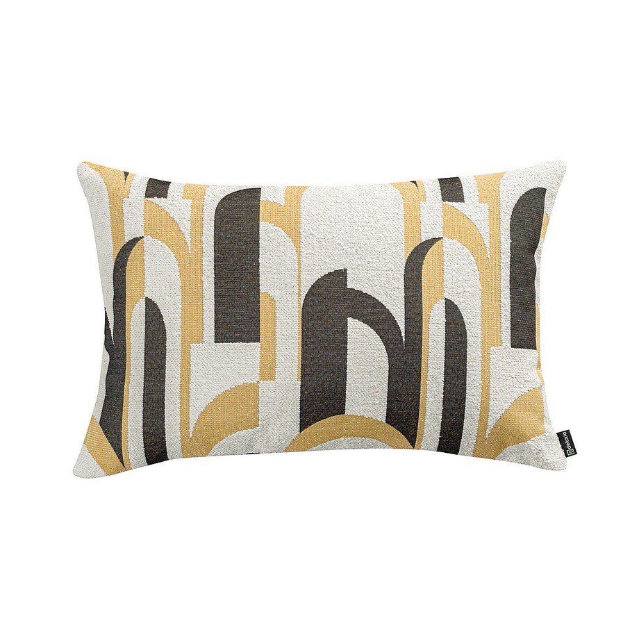 Poszewka Kinga na poduszkę prostokątną 60x40 czarno-żółte wzory na kremowym tle