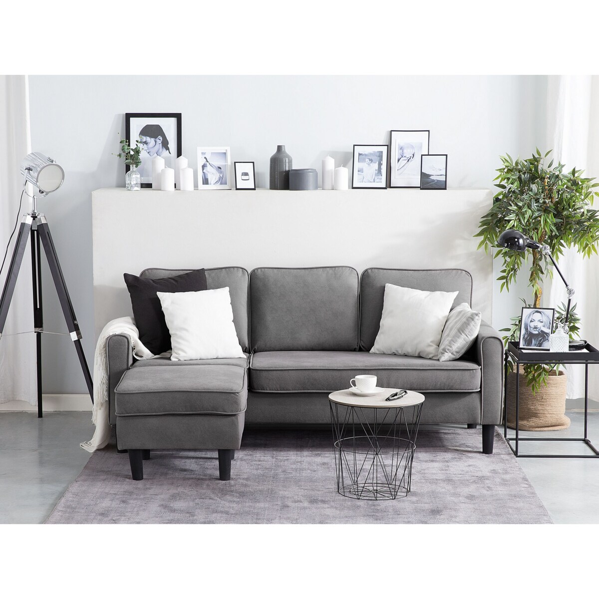 Sofa 3-osobowa z otomaną jasnoszara AVESTA