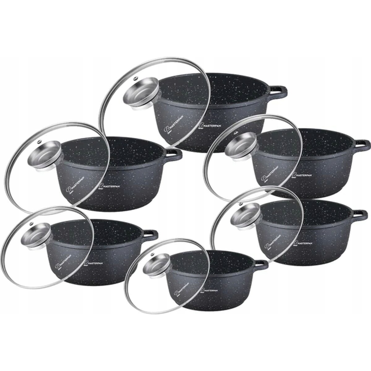 Zestaw Garnków Marmurowych 12 El. Czarny Indukcja Gaz Elektryka
