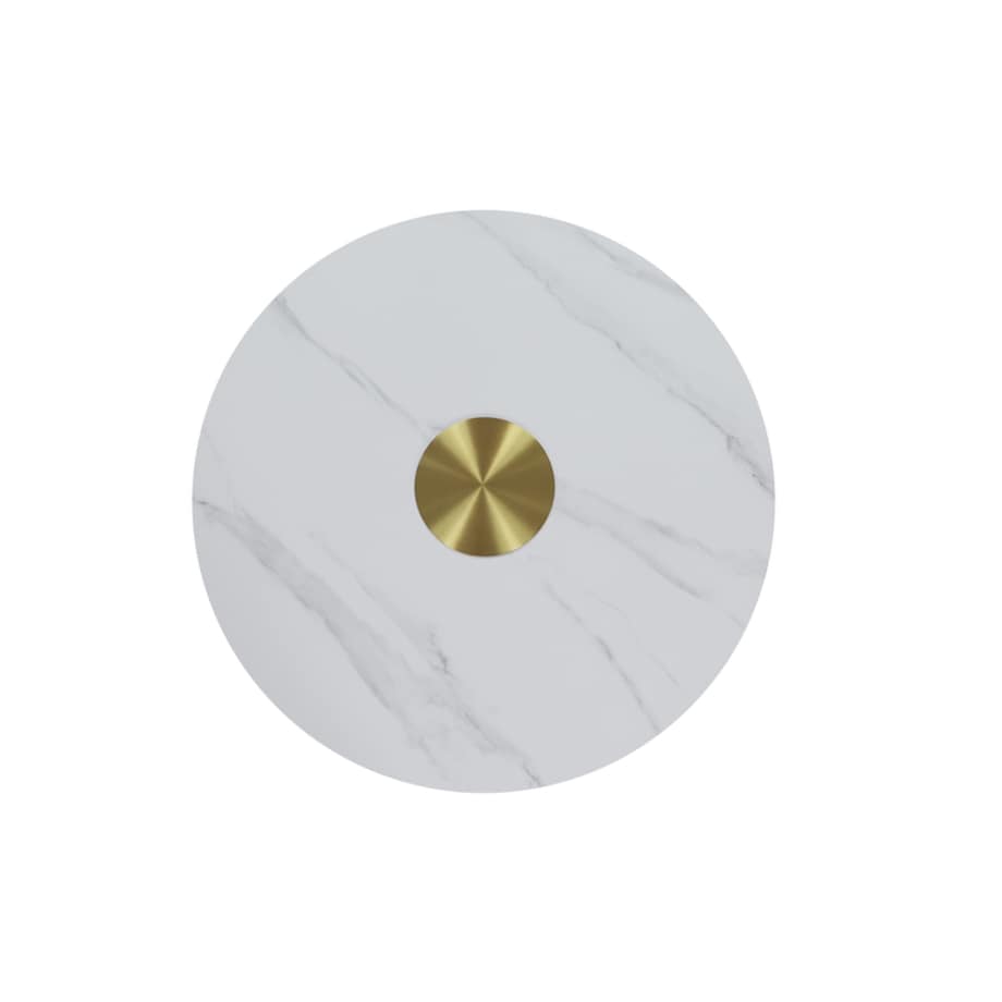 Nowoczesny złoty stolik kawowy okrągły plisowany Premium Blanka z kamiennym blatem o wzorze marmuru 80x80x37