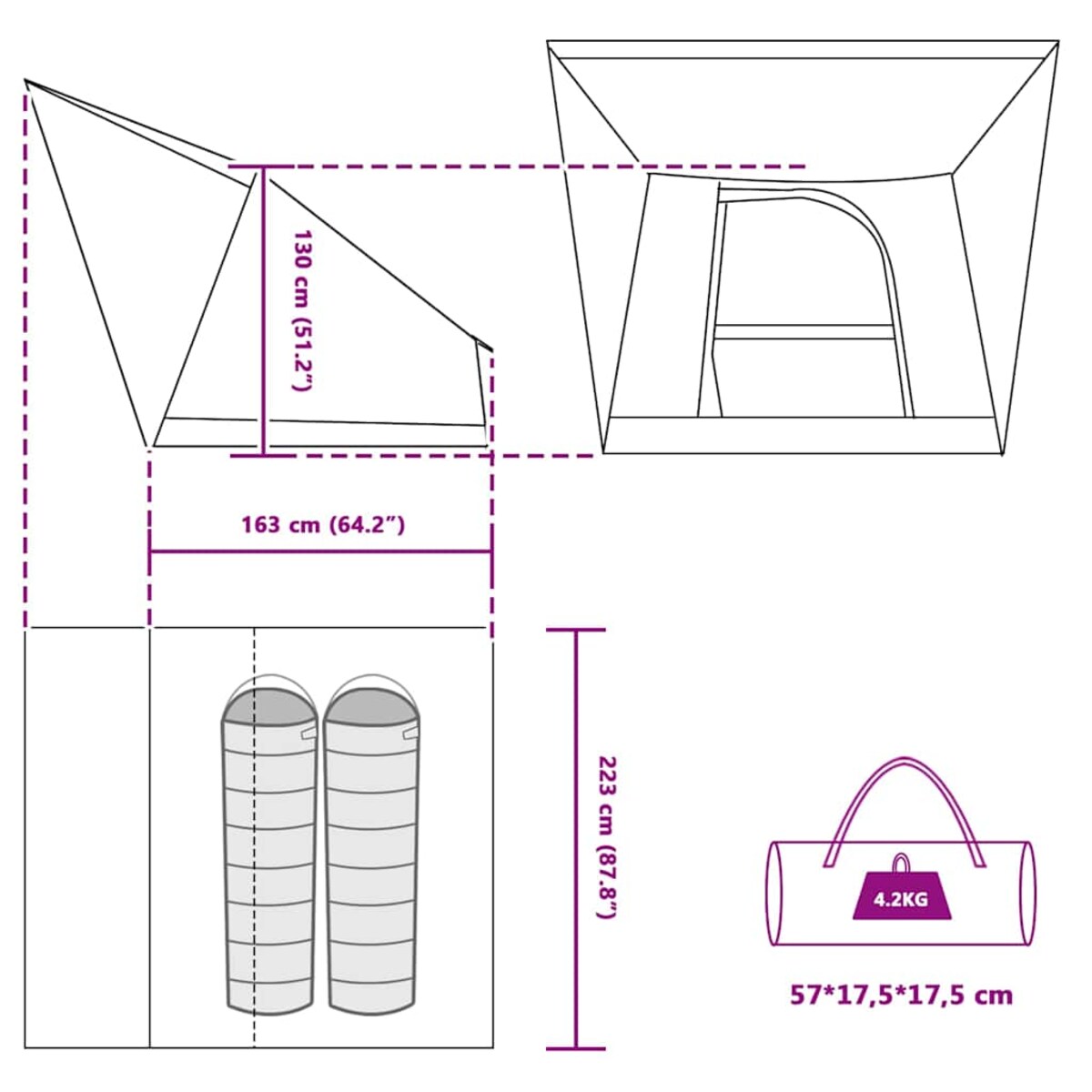 vidaXL Namiot campingowy Niebieski 223 x 163 x 130 cm Poliester