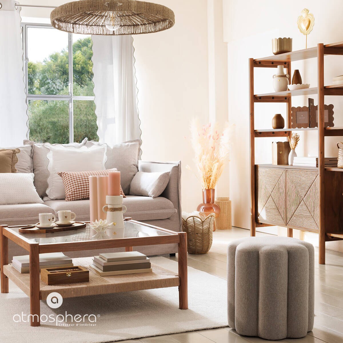 Lampa nad stół w jadalni BELLAMY, pleciony klosz z juty, Ø 58 cm