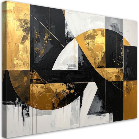 Obraz do salonu sypialni biura loftu, Abstrakcja kształty czarny złoty