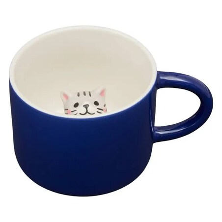 Kubek porcelanowy z kotkiem, granatowy, kpl. 4 sztuk, Nippon