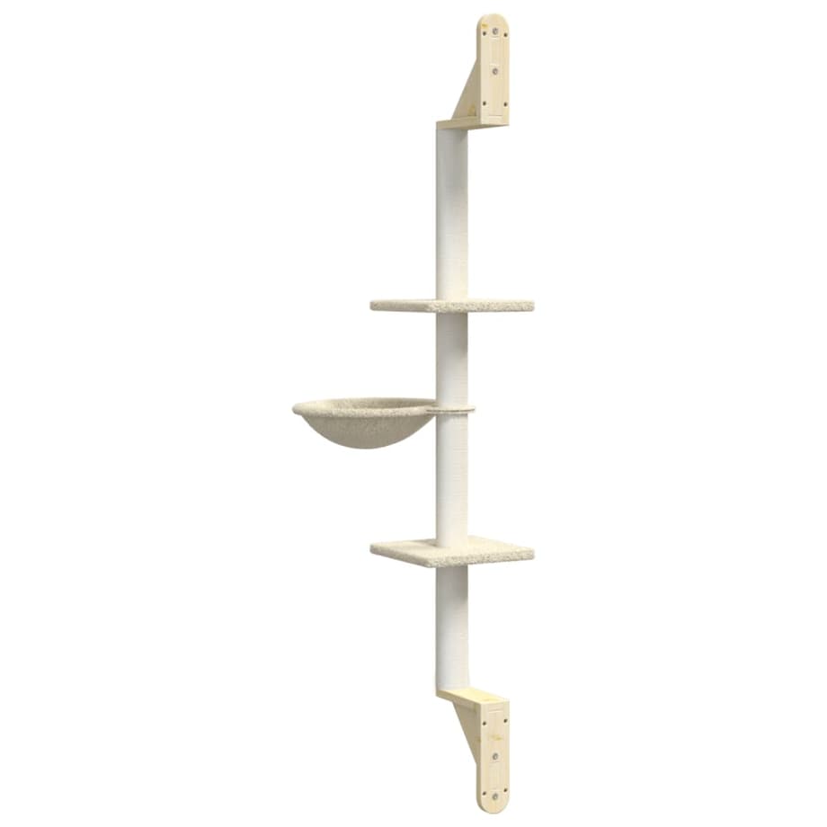 vidaXL Ścienne drzewko dla kota z drapakiem, kremowe, 142,5 cm