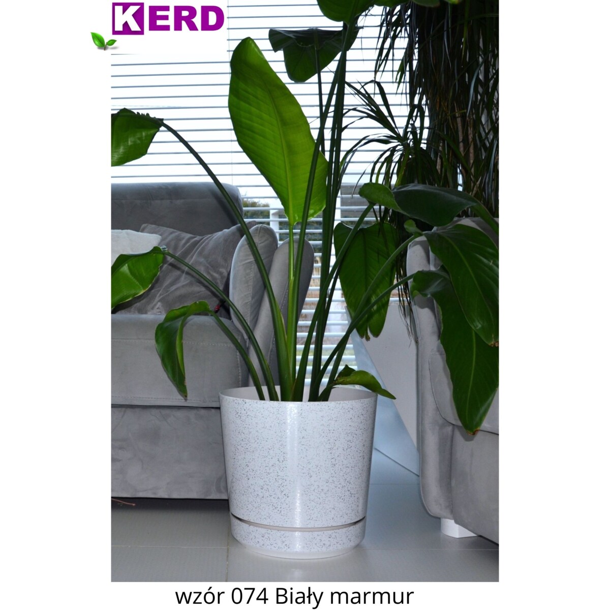 26 cm wzór BIAŁY MARMUR Doniczka z podstawką piękne lustrzane drobinki srebrne elementy elegancka