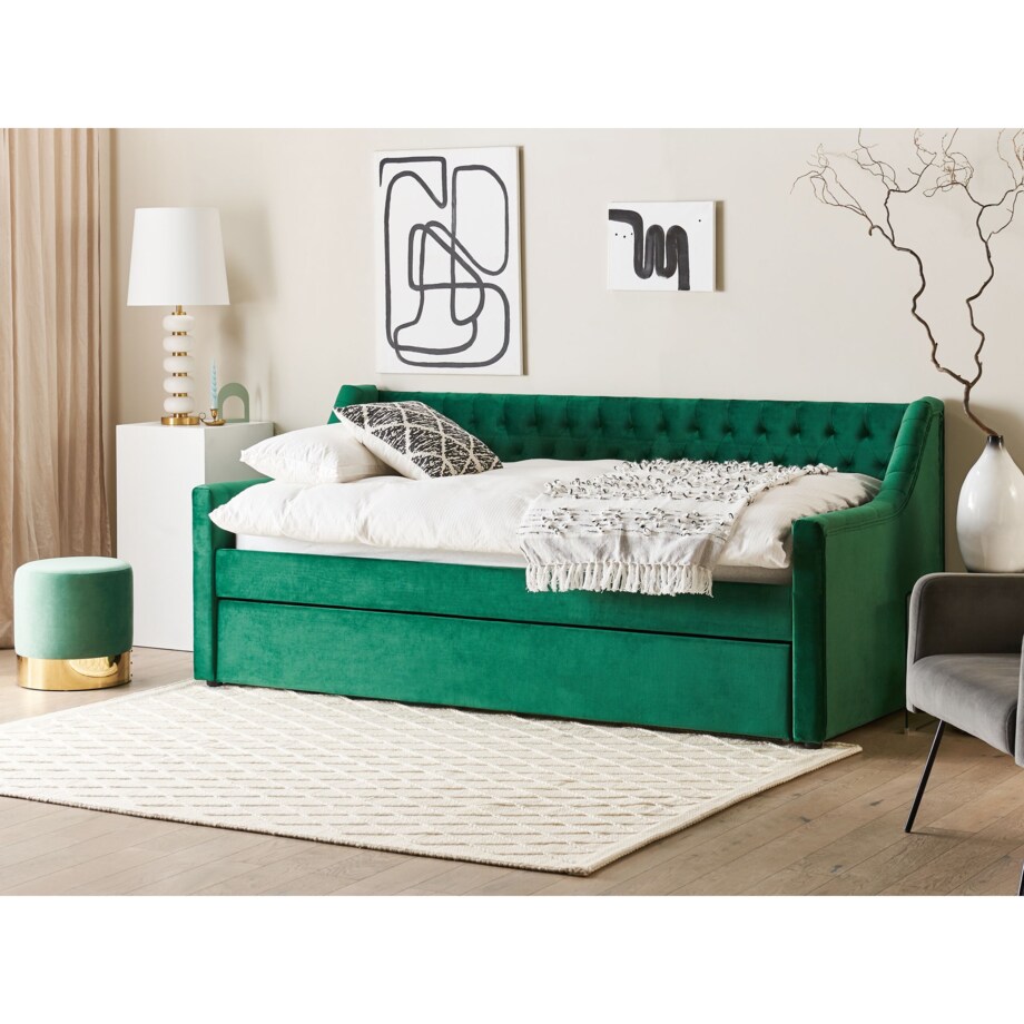 Łóżko wysuwane welurowe 90 x 200 cm zielone MONTARGIS