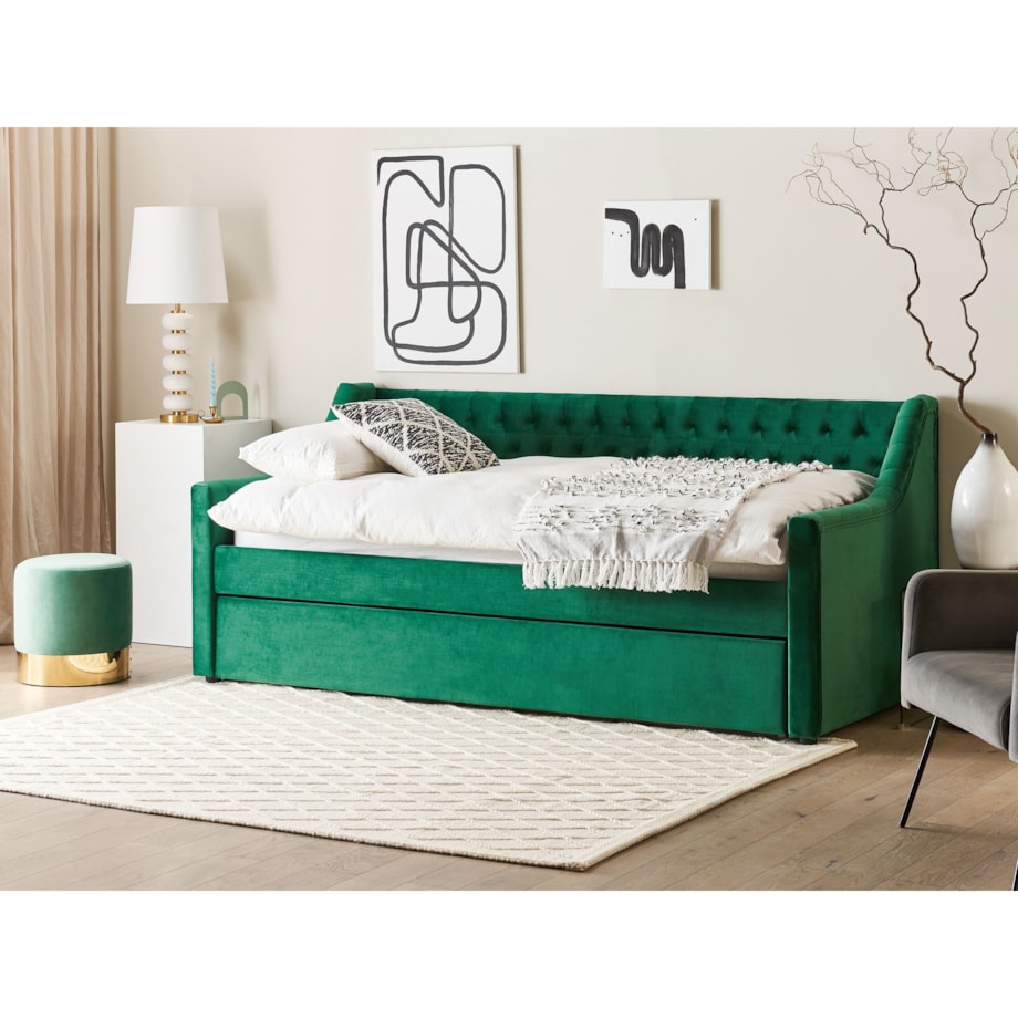 Łóżko wysuwane welurowe 90 x 200 cm zielone MONTARGIS