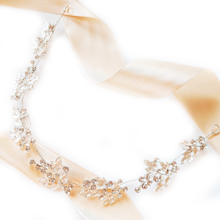 Srebrna gałązka z listkami do włosów na ślub