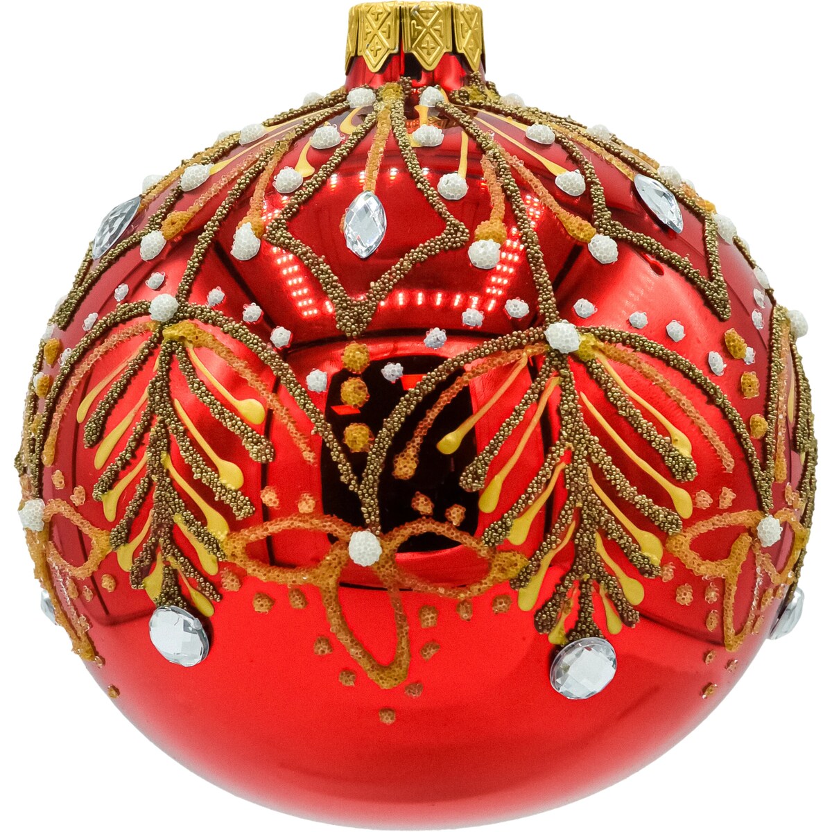 Bombki okrągłe czerwone: złota gałązka