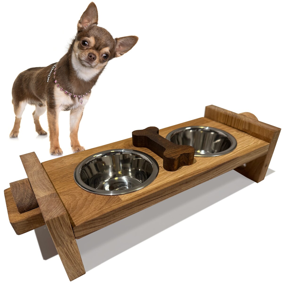 Miska dla psa na stojaku drewnianym M