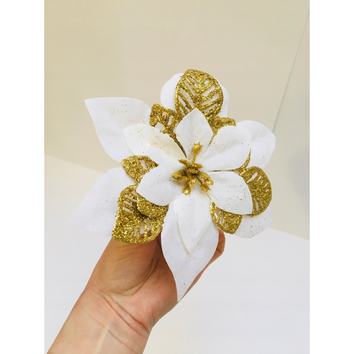 KWIAT GWIAZDA BETLEJEMSKA biała na bukiet święta brokatowa złoty 6szt DEKOR