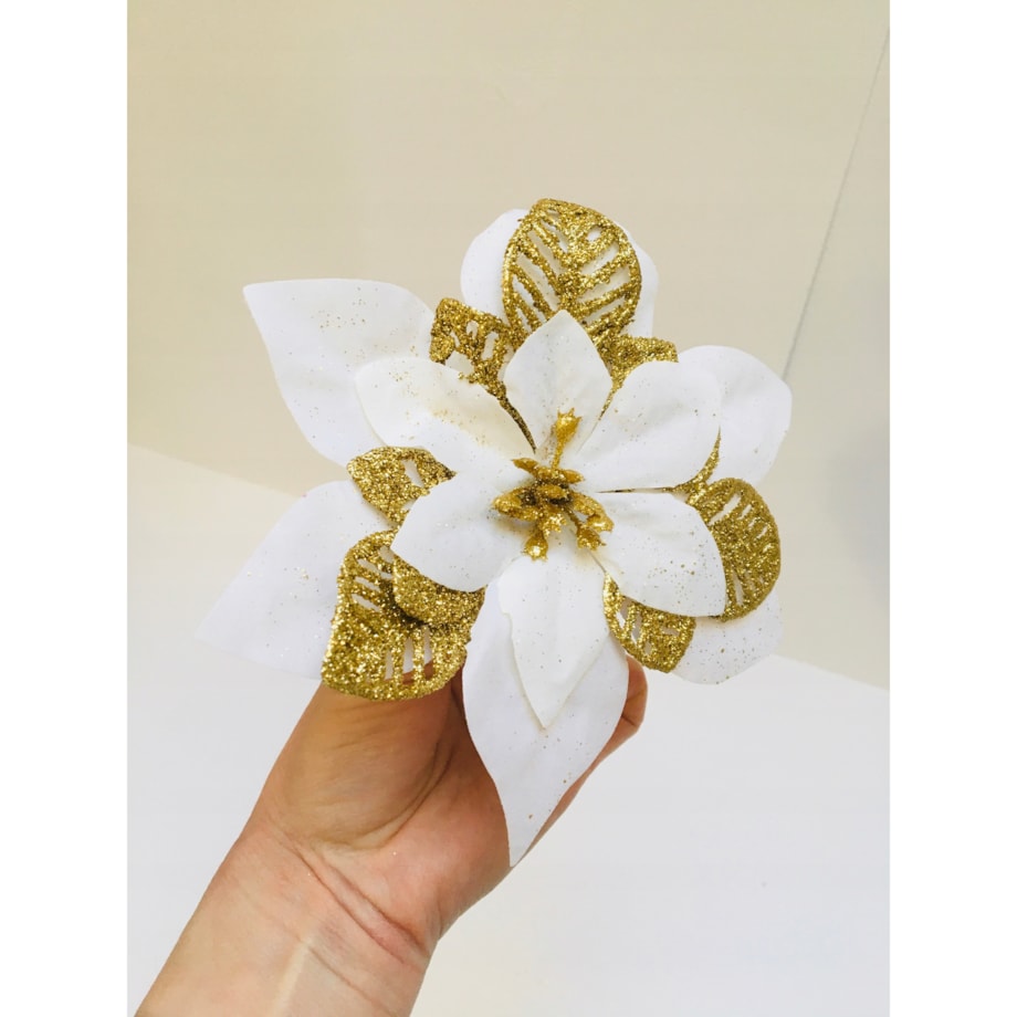 KWIAT GWIAZDA BETLEJEMSKA biała na bukiet święta brokatowa złoty 6szt DEKOR