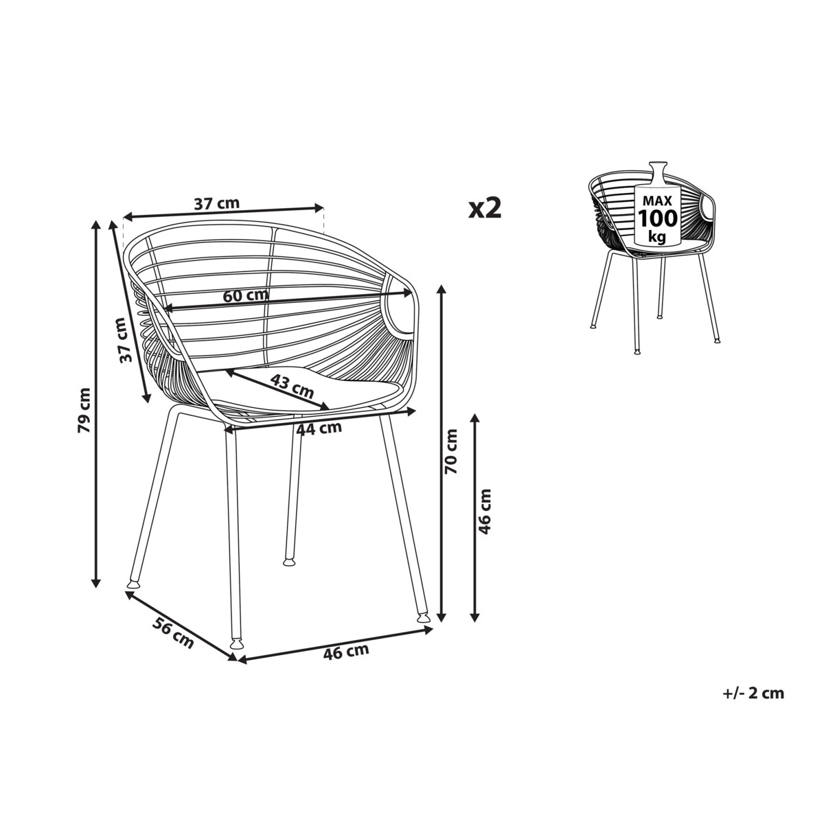 Zestaw 2 krzeseł do jadalni złoty HOBACK