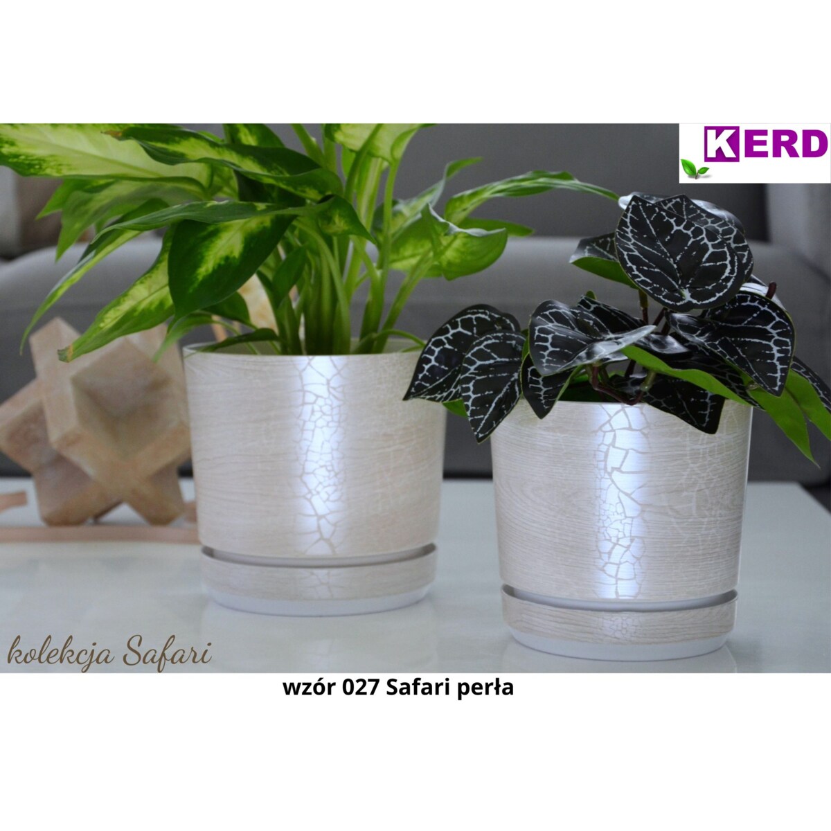 32 cm wzór SAFARI PERŁA Doniczka z podstawką efekt drewna tekstura bielonej deski duża donica szeroka