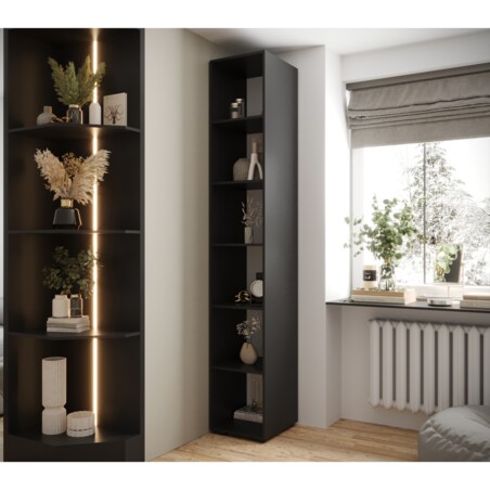 Regał otwarty wysoki z półkami do przedpokoju salonu INOVA czarny