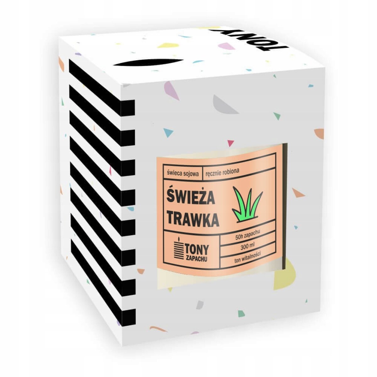 Naturalna ręcznie robiona świeca sojowa zapachowa w szkle ŚWIEŻA TRAWKA 50h palenia 300ml - prezent upominek dla kobiety mamy dziewczyny żony babci niej