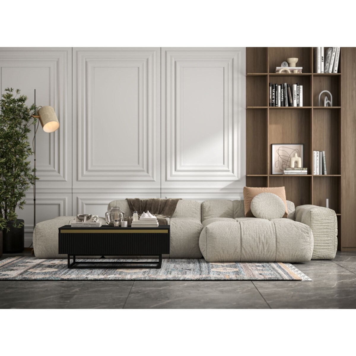 Stolik kawowy Glamour prostokątny elegancka ława Czarny Mat Czarna Rama 109 cm