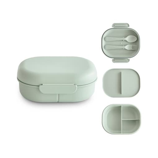 Mushie Lunchbox dla Dzieci Pojemnik na Jedzenie ze Sztućcami Sage