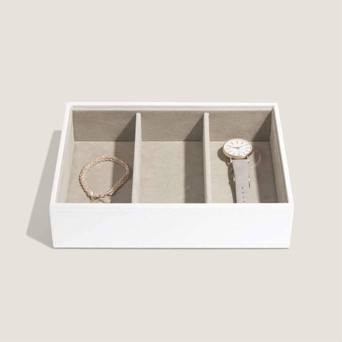 Szkatułka na biżuterię Stackers 3 komorowa classic biało-beżowa