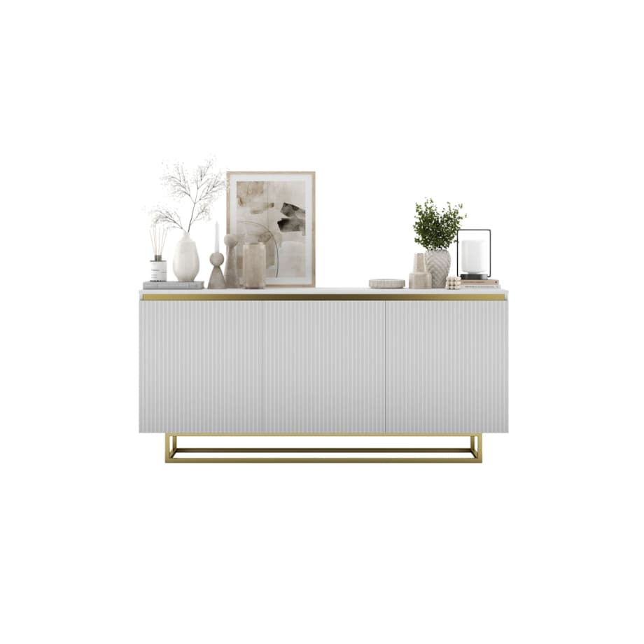 Komoda Glamour Szafka RTV Biały MAT ryflowane fronty złote akcenty 166,8 cm