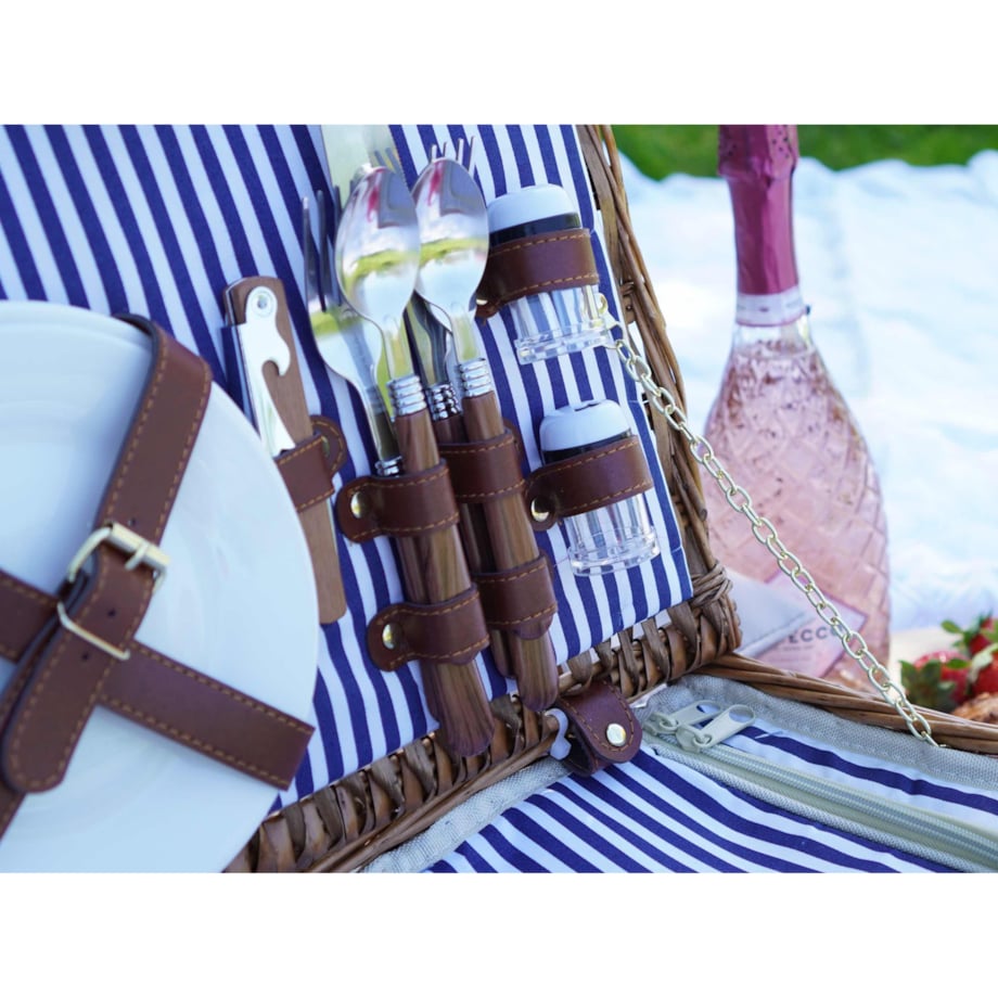 Wiklinowy Kosz Piknikowy Termiczny Dla 2 Osób Sztućce Talerze