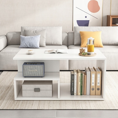 Ława stolik biały kawowy nowoczesny z półką do salonu pokój loft duży 90 cm