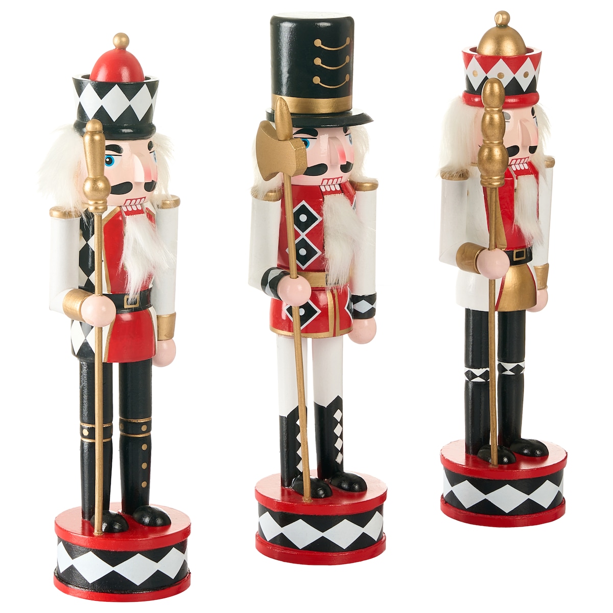 Zestaw 3 figurek dekoracyjnych RICKLEAN 30 cm Dziadek do orzechów Czerwony/ biały