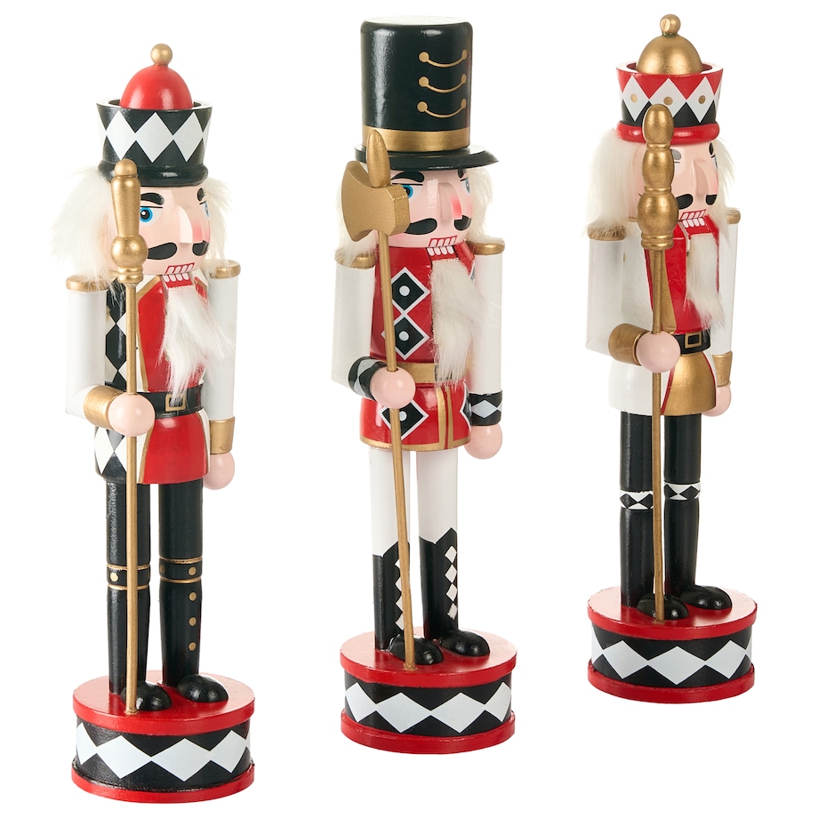 Zestaw 3 figurek dekoracyjnych RICKLEAN 30 cm Dziadek do orzechów Czerwony/ biały