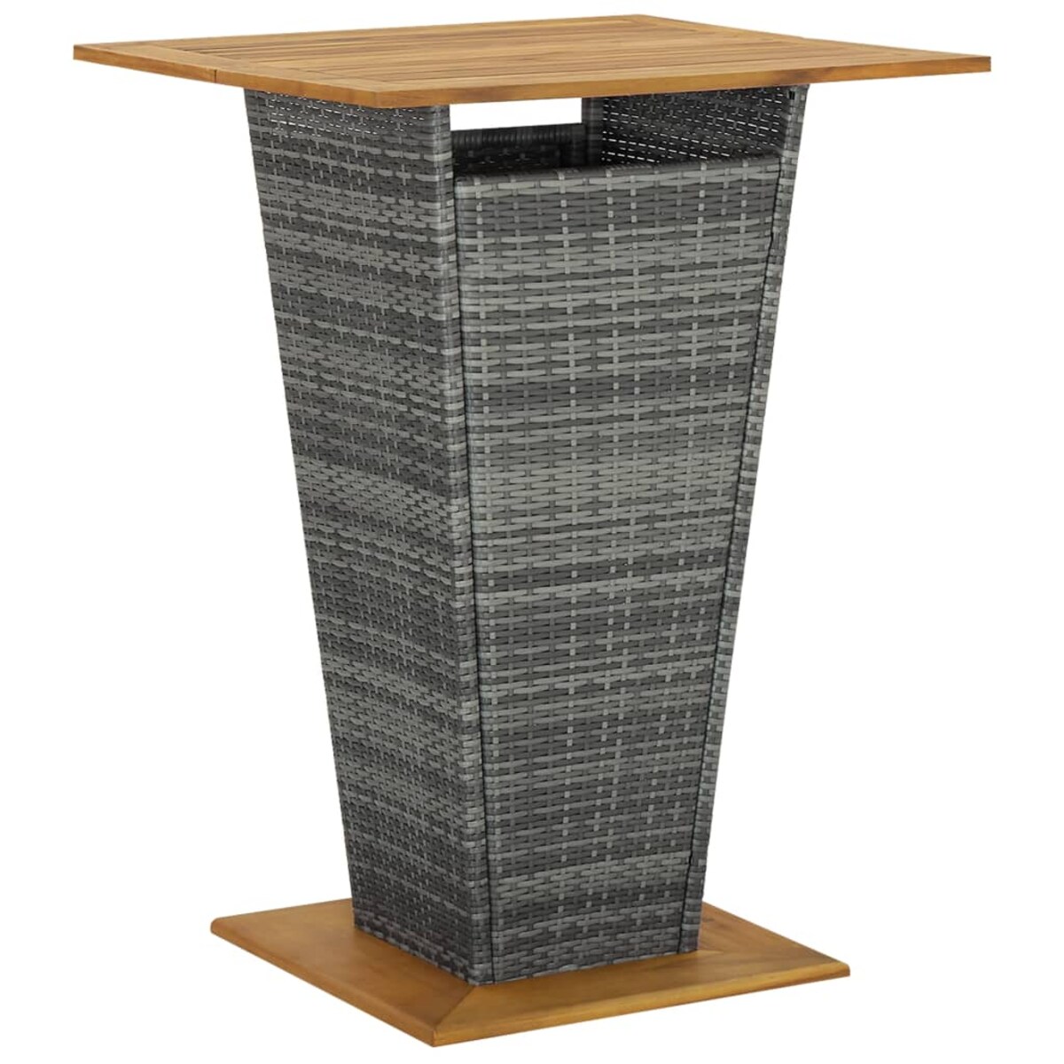 vidaXL Stolik barowy, szary, 80x80x110 cm, rattan PE i lita akacja