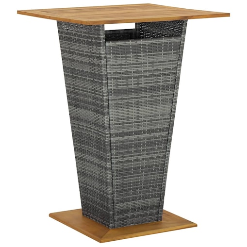 vidaXL Stolik barowy, szary, 80x80x110 cm, rattan PE i lita akacja
