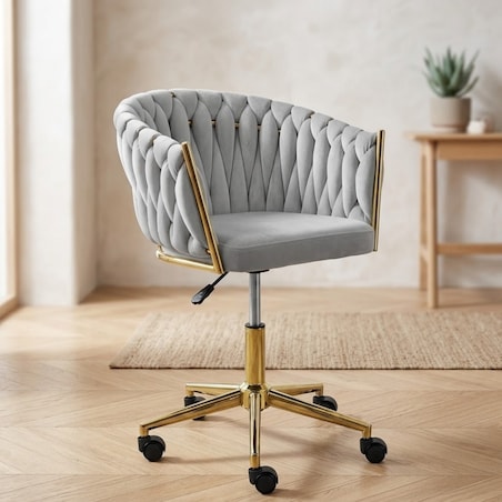 Fotel biurowy krzesło obrotowe regulowane welurowe szare