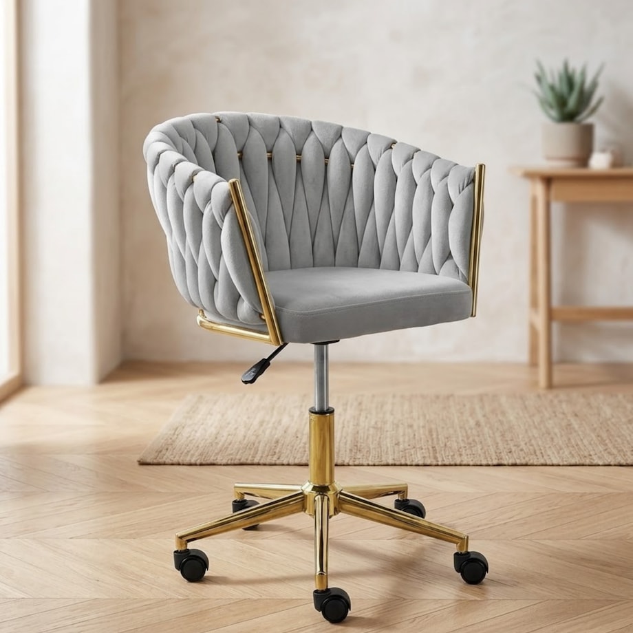 Fotel biurowy krzesło obrotowe regulowane welurowe szare
