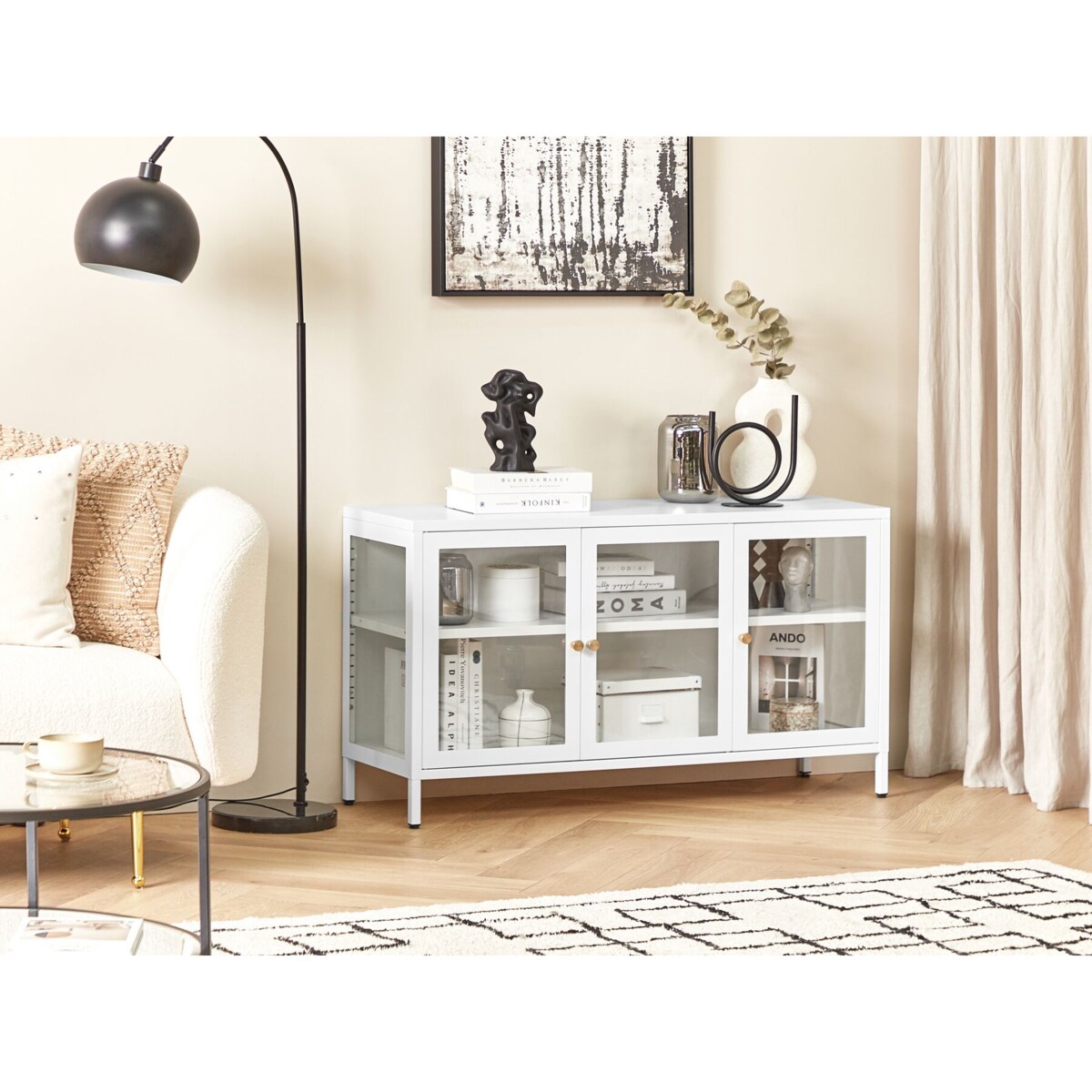 Szafka trzydrzwiowa metalowa ze szklaną gablotą biała NEWPORT