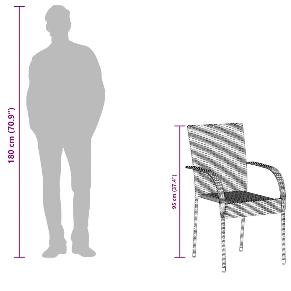 vidaXL Sztaplowane krzesła ogrodowe, 6 szt., szare, polirattan