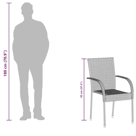 vidaXL Sztaplowane krzesła ogrodowe, 6 szt., szare, polirattan